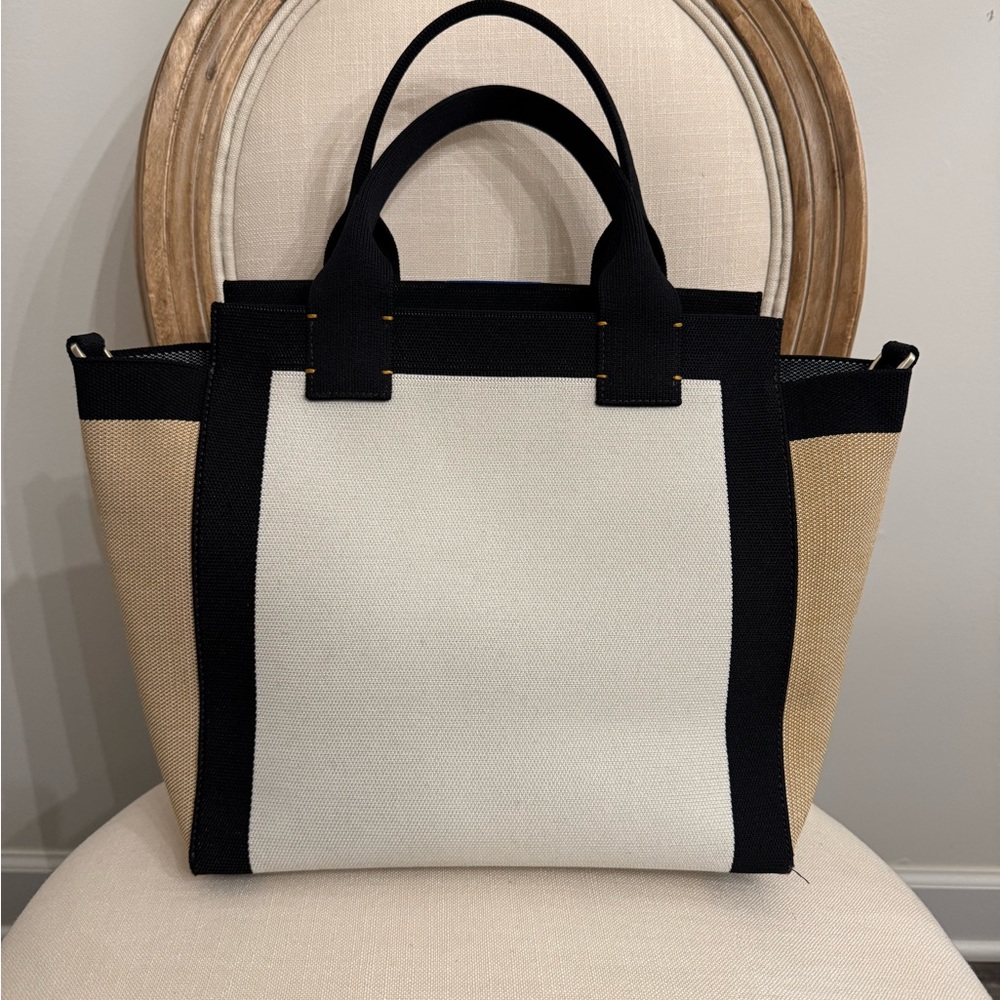 👜 Rothy’s Piano Keys Tote — Black, Cream & Tan Canvas